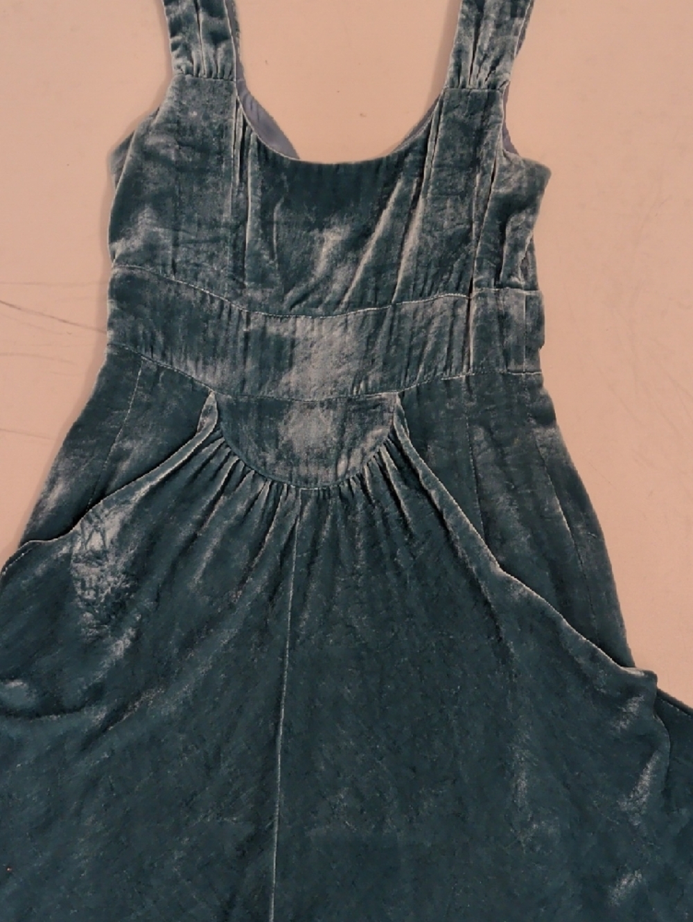 Bergdorf Goodman Draped Style w Plunge Neckline Aqua Blue Shimmer Velvet Dress - Picture 12 of 16